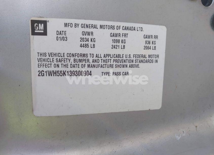 Photo 9 of 2003 Chevrolet Impala LS (VIN 2G1WH55K139300904)