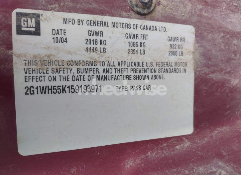 Photo 9 of 2005 Chevrolet Impala LS (VIN 2G1WH55K159193971)