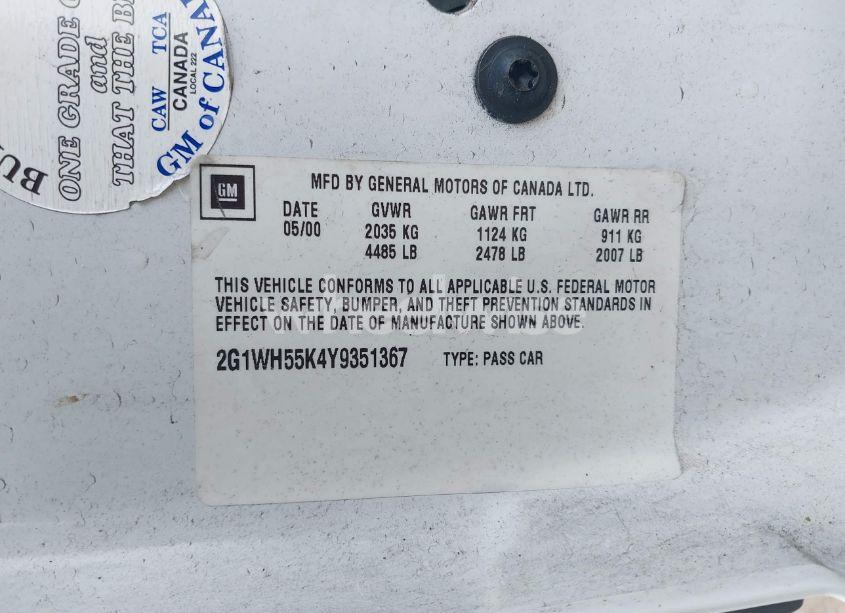 Photo 9 of 2000 Chevrolet Impala LS (VIN 2G1WH55K4Y9351367)