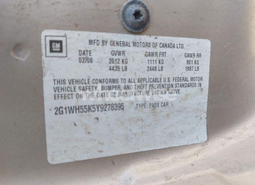 Photo 9 of 2000 Chevrolet Impala LS (VIN 2G1WH55K5Y9278395)