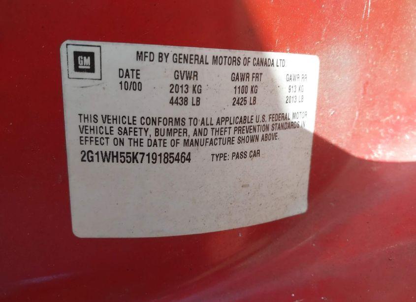 Photo 9 of 2001 Chevrolet Impala LS (VIN 2G1WH55K719185464)