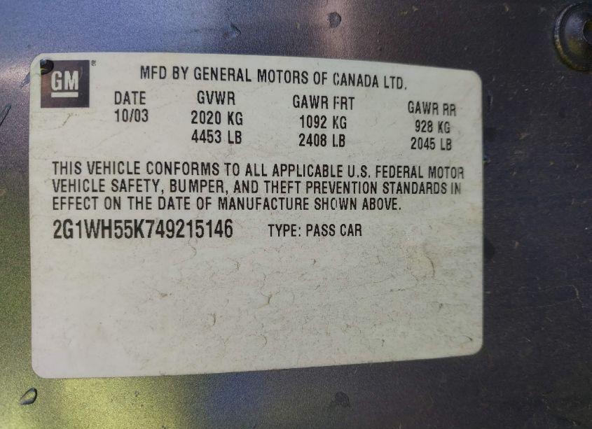 Photo 9 of 2004 Chevrolet Impala LS (VIN 2G1WH55K749215146)