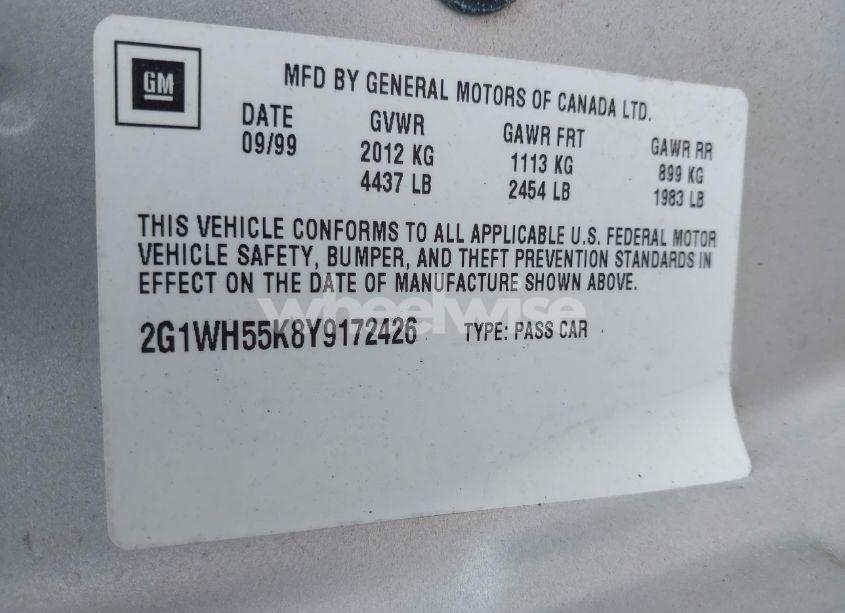 Photo 9 of 2000 Chevrolet Impala LS (VIN 2G1WH55K8Y9172426)