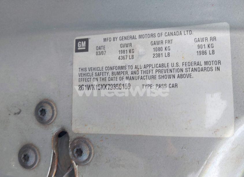 Photo 9 of 2007 Chevrolet Monte CARLO LT (VIN 2G1WK15KX79356159)