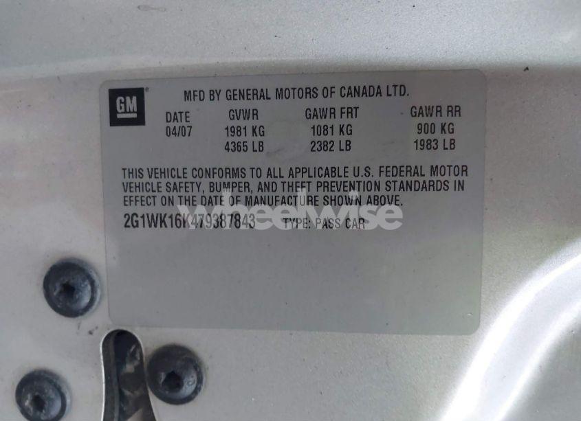 Photo 9 of 2007 Chevrolet Monte CARLO LT (VIN 2G1WK16K479387843)