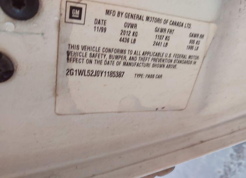 Photo 9 of 2000 Chevrolet Lumina (VIN 2G1WL52J0Y1185387)