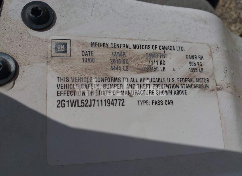 Photo 9 of 2001 Chevrolet Lumina (VIN 2G1WL52J711194772)