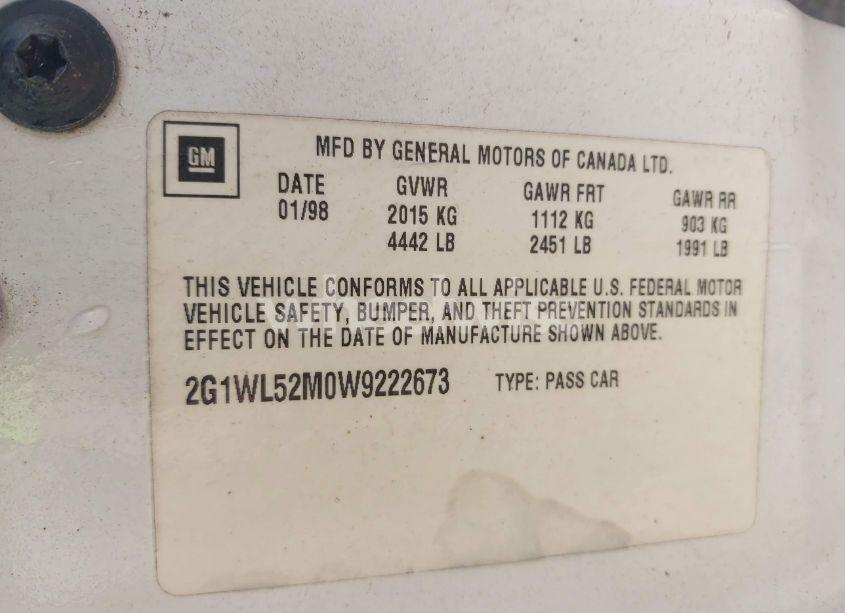 Photo 9 of 1998 Chevrolet Lumina (VIN 2G1WL52M0W9222673)