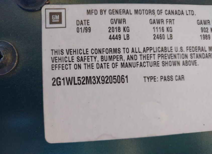 Photo 9 of 1999 Chevrolet Lumina LS (VIN 2G1WL52M3X9205061)