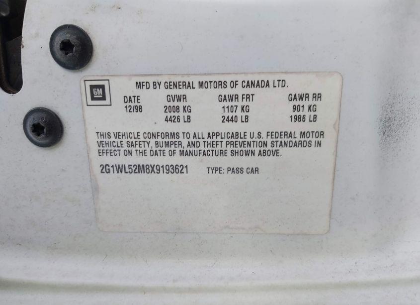 Photo 9 of 1999 Chevrolet Lumina (VIN 2G1WL52M8X9193621)