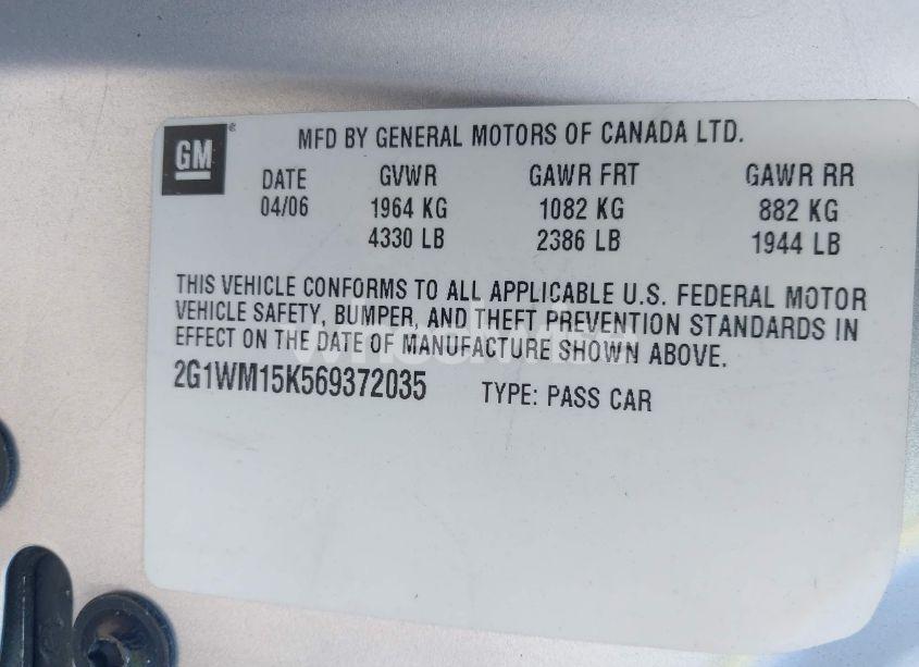 Photo 9 of 2006 Chevrolet Monte CARLO LT (VIN 2G1WM15K569372035)