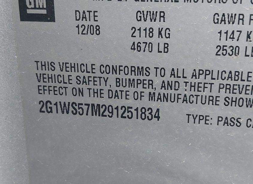 Photo 9 of 2009 Chevrolet Impala POLICE (VIN 2G1WS57M291251834)