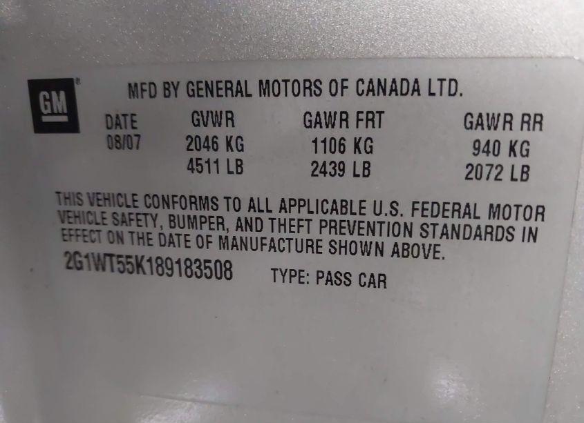 Photo 9 of 2008 Chevrolet Impala LT (VIN 2G1WT55K189183508)