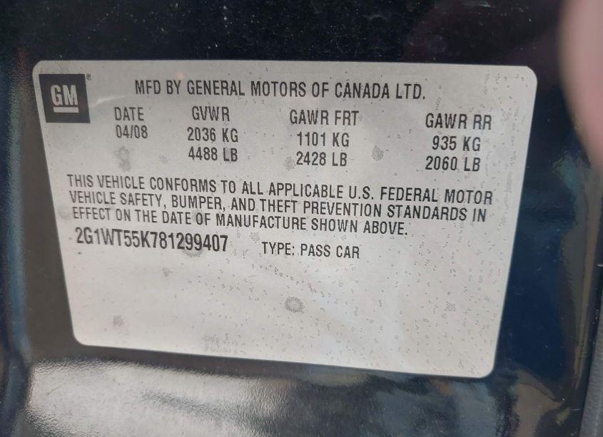 Photo 9 of 2008 Chevrolet Impala LT (VIN 2G1WT55K781299407)