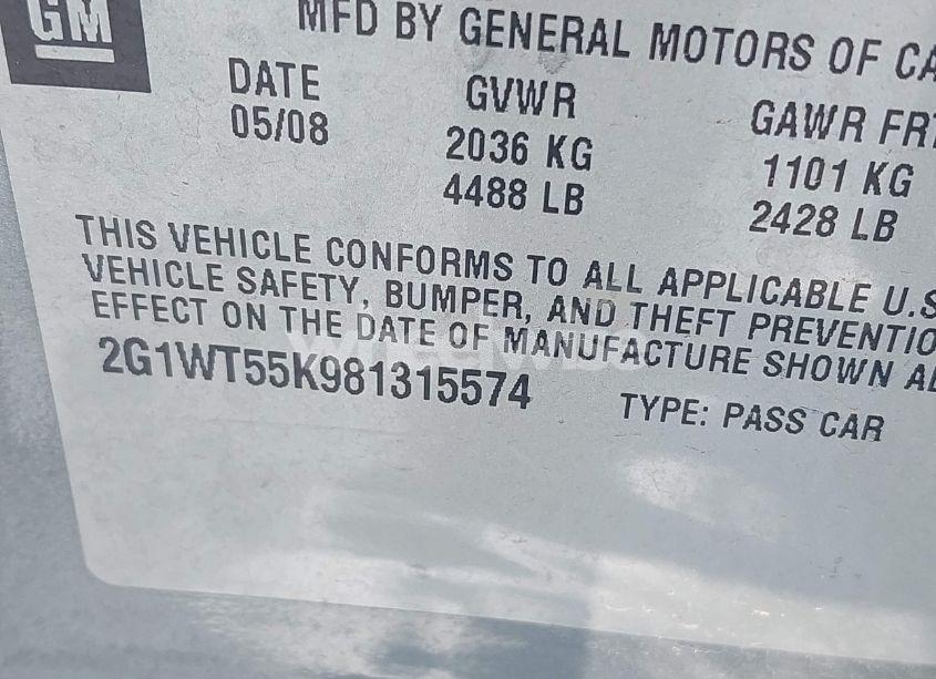 Photo 9 of 2008 Chevrolet Impala LT (VIN 2G1WT55K981315574)