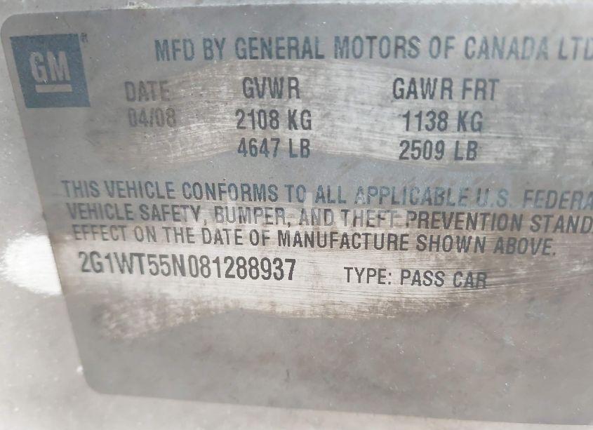 Photo 9 of 2008 Chevrolet Impala LT (VIN 2G1WT55N081288937)