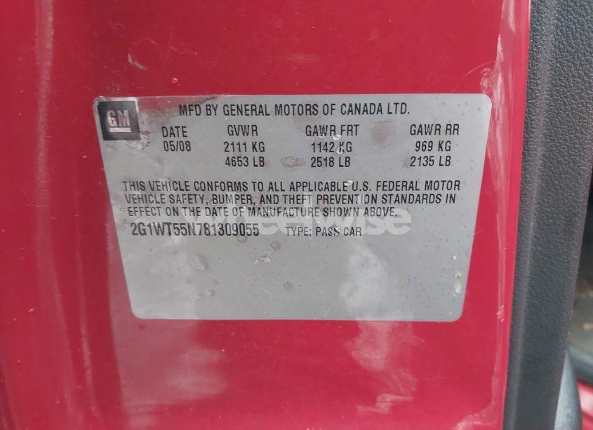 Photo 9 of 2008 Chevrolet Impala LT (VIN 2G1WT55N781309055)