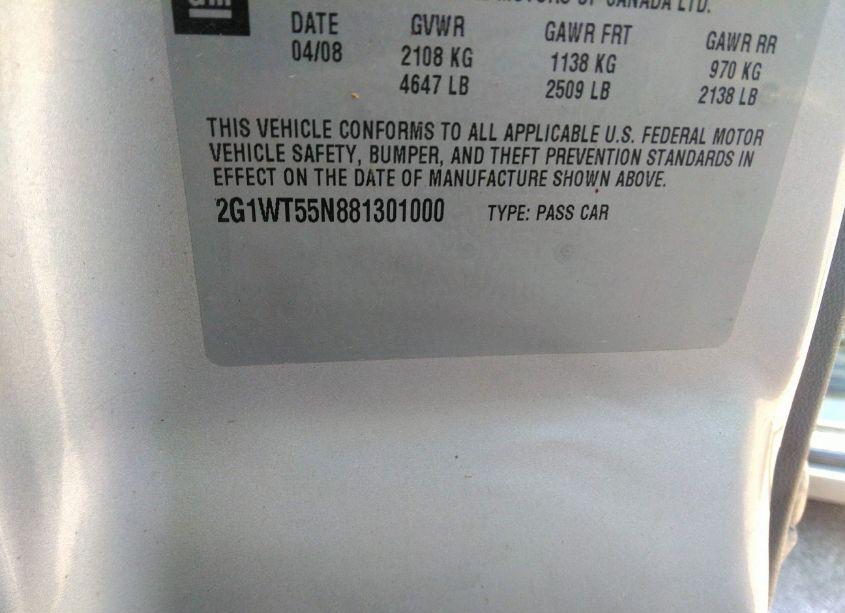 Photo 9 of 2008 Chevrolet Impala LT (VIN 2G1WT55N881301000)