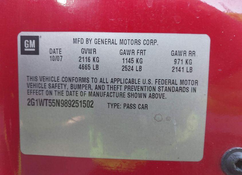 Photo 9 of 2008 Chevrolet Impala LT (VIN 2G1WT55N989251502)