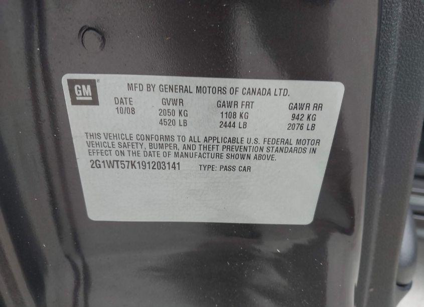 Photo 9 of 2009 Chevrolet Impala LT (VIN 2G1WT57K191203141)