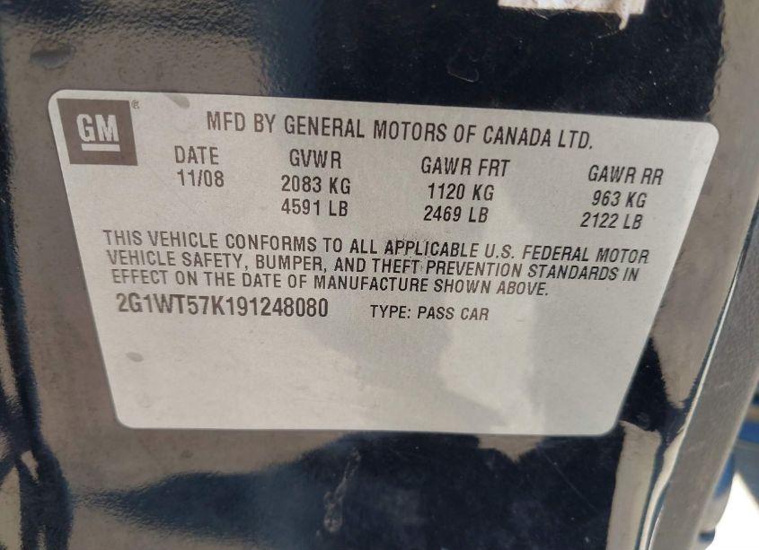 Photo 9 of 2009 Chevrolet Impala LT (VIN 2G1WT57K191248080)