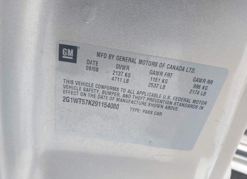 Photo 9 of 2009 Chevrolet Impala LT (VIN 2G1WT57K291154080)