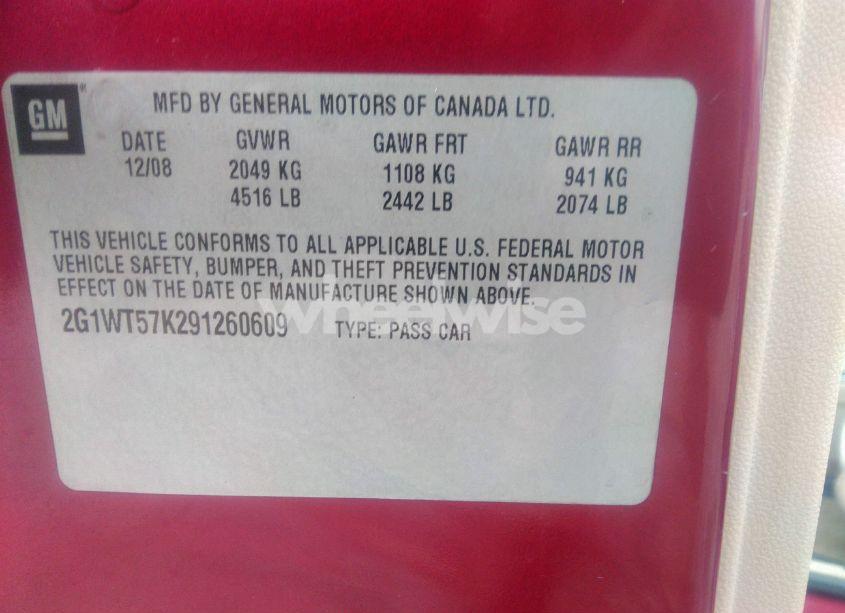 Photo 9 of 2009 Chevrolet Impala LT (VIN 2G1WT57K291260609)