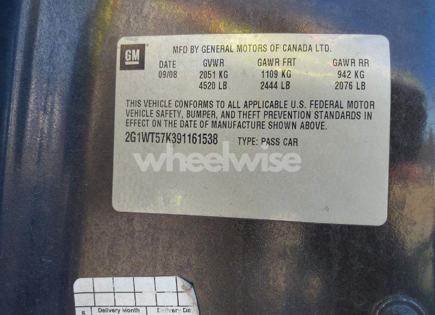 Photo 9 of 2009 Chevrolet Impala LT (VIN 2G1WT57K391161538)