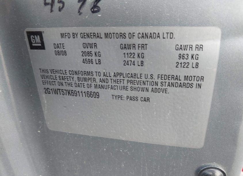 Photo 9 of 2009 Chevrolet Impala LT (VIN 2G1WT57K691116609)