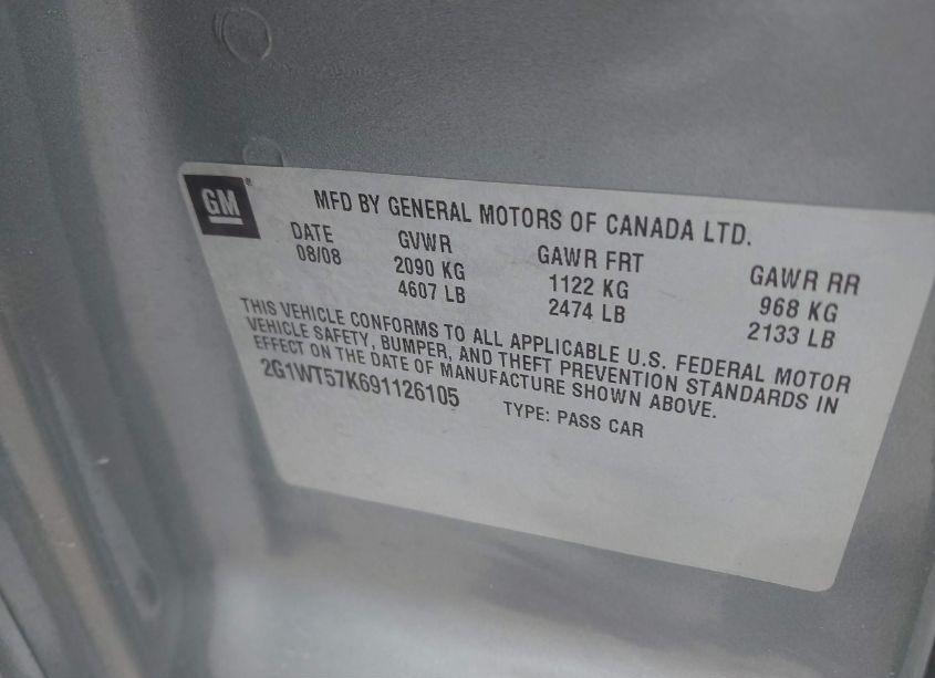 Photo 9 of 2009 Chevrolet Impala LT (VIN 2G1WT57K691126105)