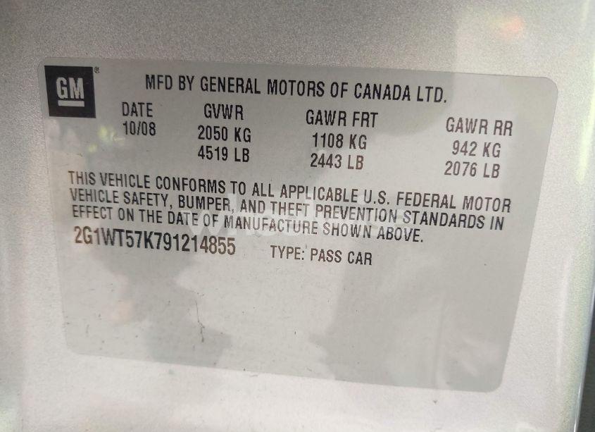 Photo 9 of 2009 Chevrolet Impala LT (VIN 2G1WT57K791214855)