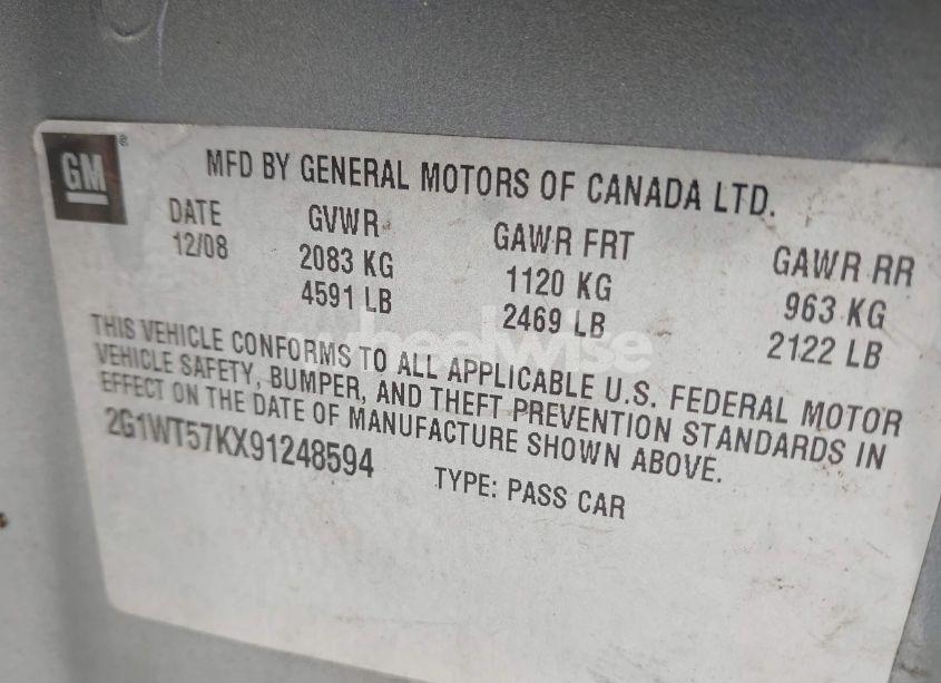 Photo 9 of 2009 Chevrolet Impala LT (VIN 2G1WT57KX91248594)