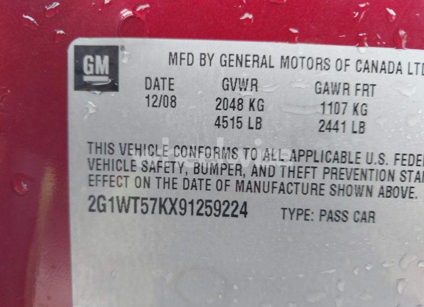 Photo 9 of 2009 Chevrolet Impala LT (VIN 2G1WT57KX91259224)