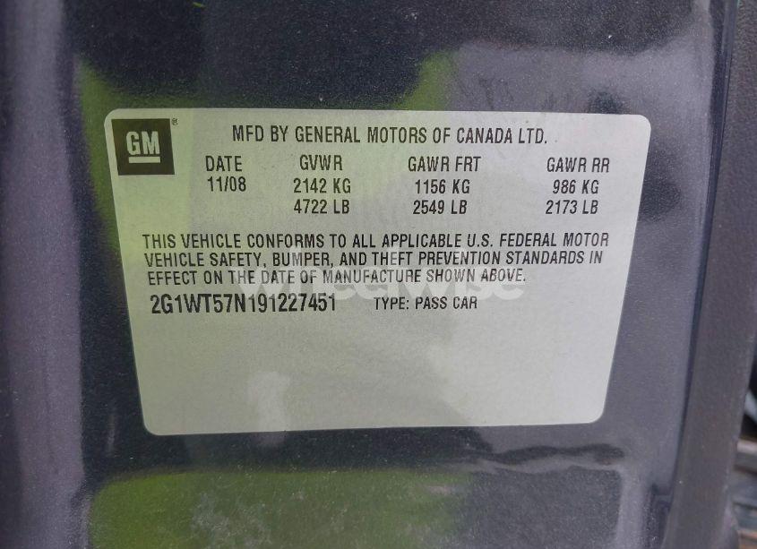 Photo 9 of 2009 Chevrolet Impala LT (VIN 2G1WT57N191227451)