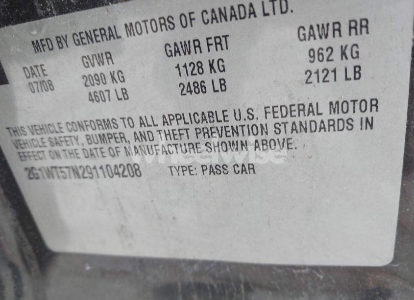 Photo 9 of 2009 Chevrolet Impala LT (VIN 2G1WT57N291104208)