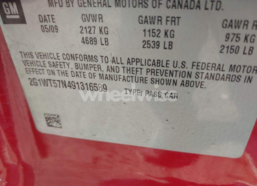 Photo 8 of 2009 Chevrolet Impala LT (VIN 2G1WT57N491316589)