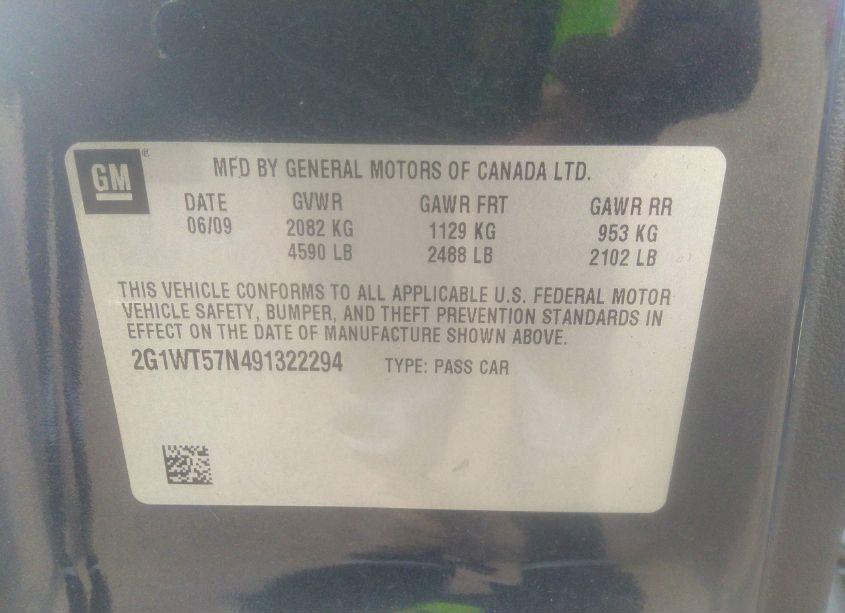 Photo 9 of 2009 Chevrolet Impala LT (VIN 2G1WT57N491322294)