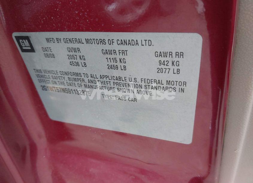 Photo 9 of 2009 Chevrolet Impala LT (VIN 2G1WT57N591132875)