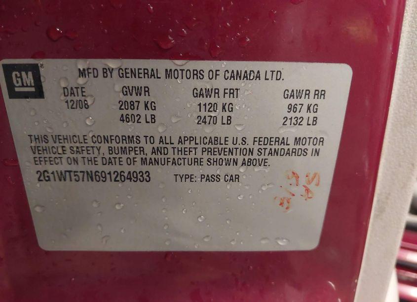 Photo 9 of 2009 Chevrolet Impala LT (VIN 2G1WT57N691264933)