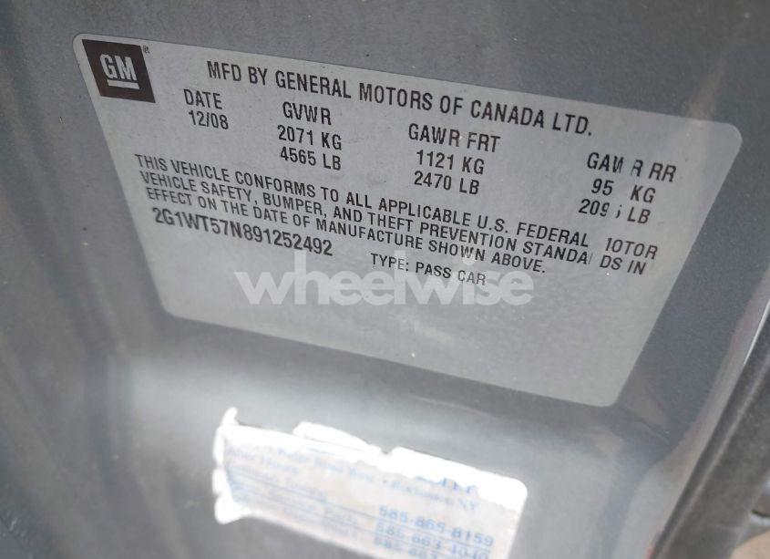 Photo 9 of 2009 Chevrolet Impala LT (VIN 2G1WT57N891252492)