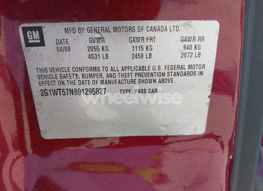 Photo 9 of 2009 Chevrolet Impala LT (VIN 2G1WT57N891295827)
