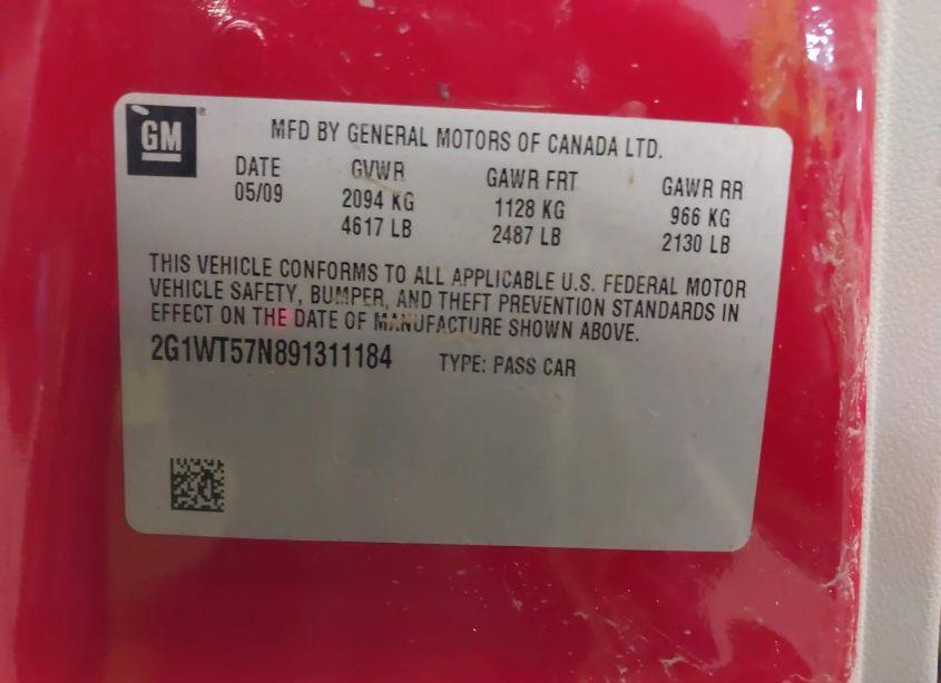 Photo 9 of 2009 Chevrolet Impala LT (VIN 2G1WT57N891311184)