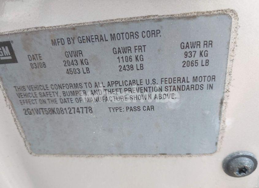 Photo 9 of 2008 Chevrolet Impala LT (VIN 2G1WT58K081274778)