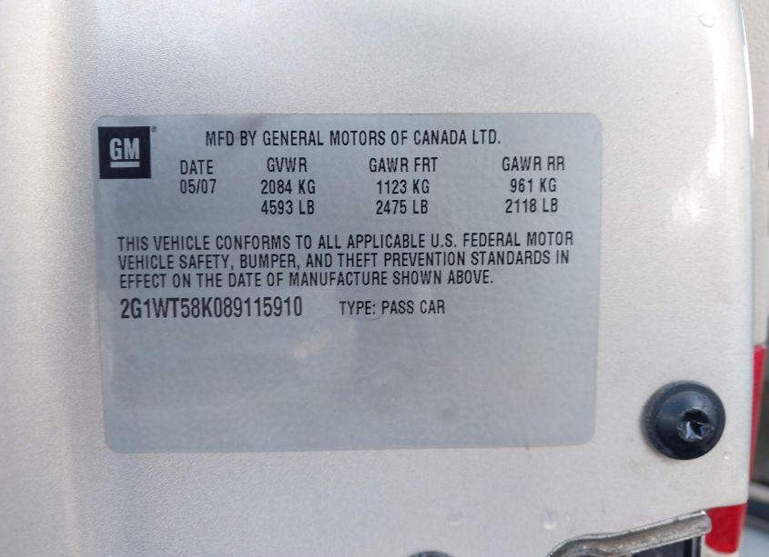 Photo 9 of 2008 Chevrolet Impala LT (VIN 2G1WT58K089115910)