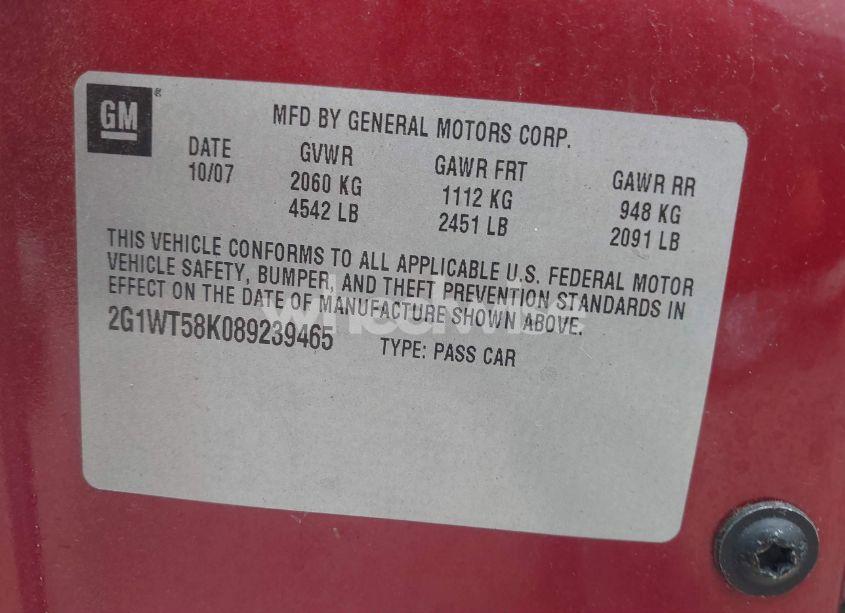 Photo 9 of 2008 Chevrolet Impala LT (VIN 2G1WT58K089239465)