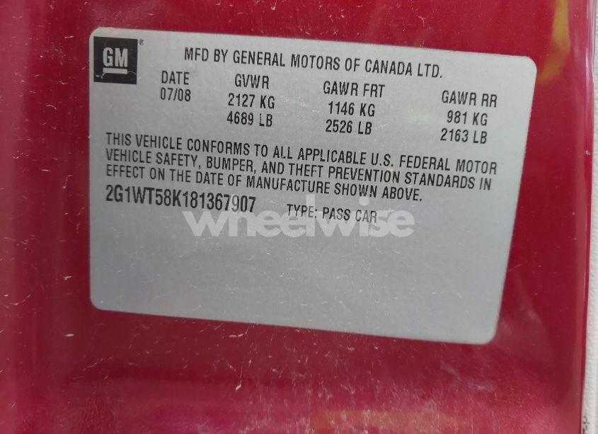 Photo 9 of 2008 Chevrolet Impala LT (VIN 2G1WT58K181367907)