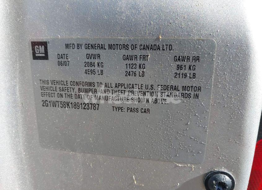 Photo 9 of 2008 Chevrolet Impala LT (VIN 2G1WT58K189123787)