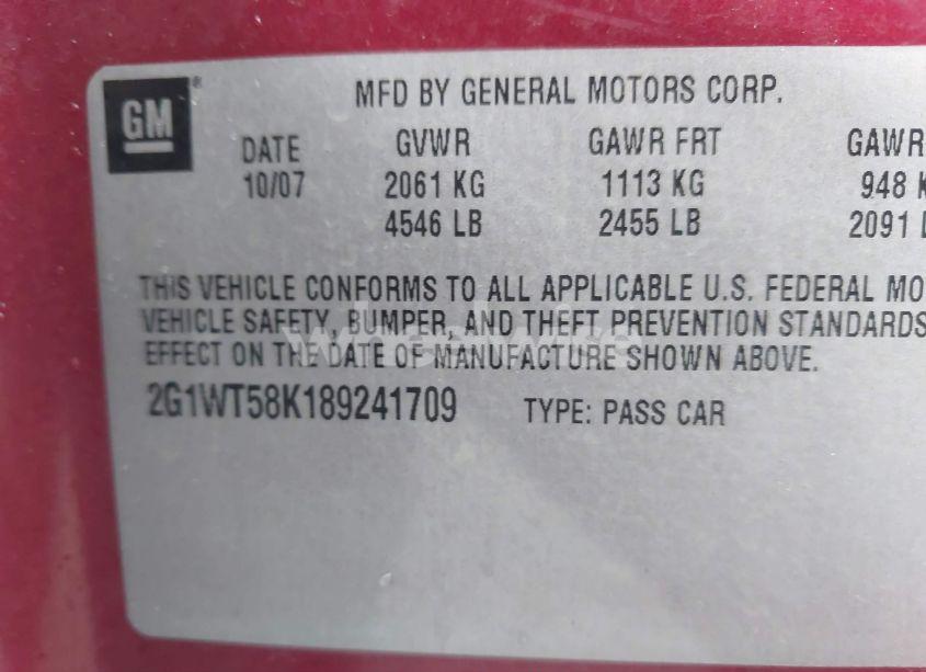 Photo 9 of 2008 Chevrolet Impala LT (VIN 2G1WT58K189241709)