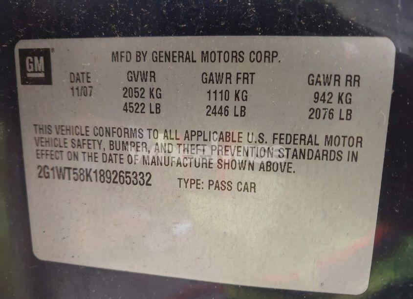 Photo 9 of 2008 Chevrolet Impala LT (VIN 2G1WT58K189265332)