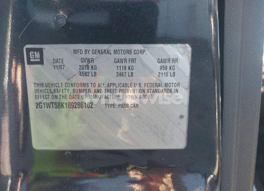 Photo 9 of 2008 Chevrolet Impala LT (VIN 2G1WT58K189286102)